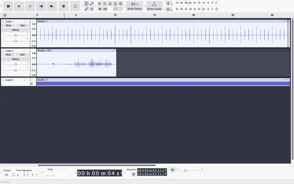 Audacity ekran görüntüsü 2