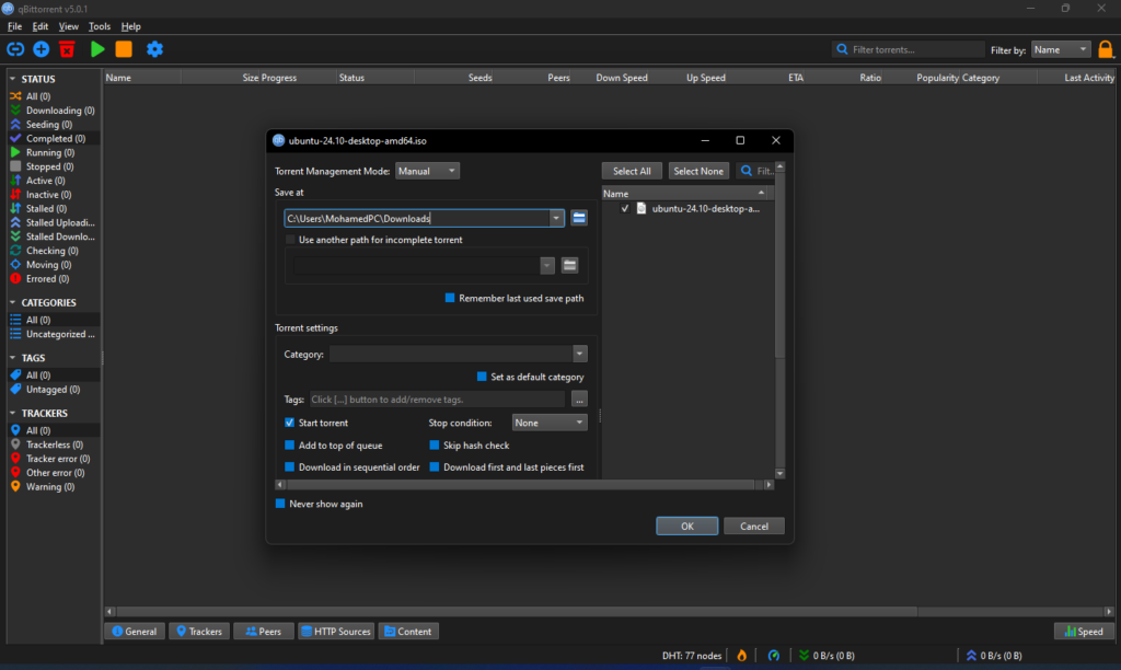 qBittorrent ekran görüntüsü 3